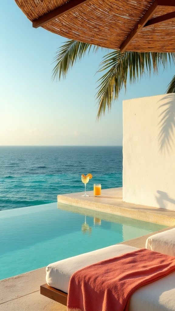 Infinitypool met koraalkleurig badlaken op de rand